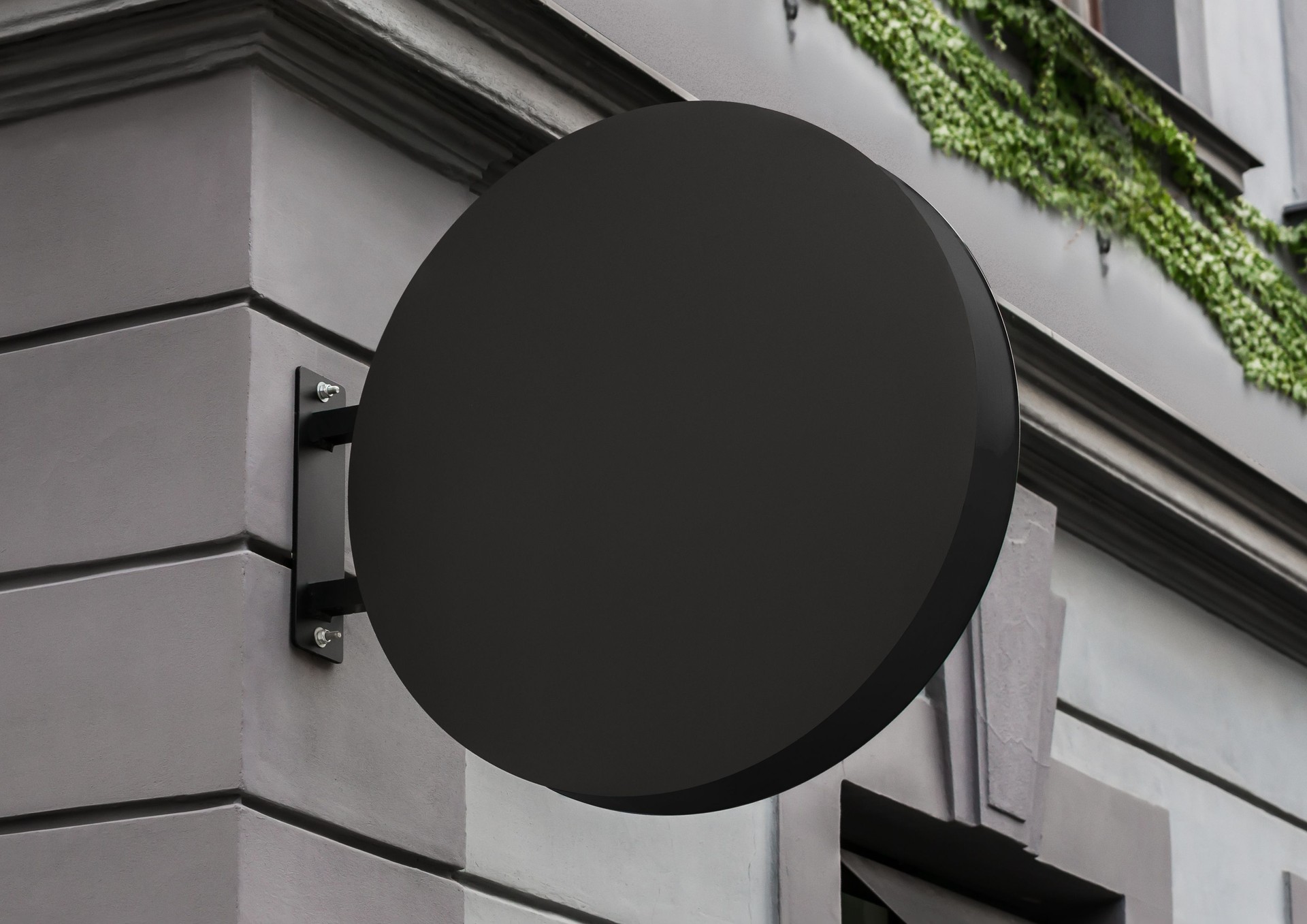 Blank store signage sign design mockup isolated clear minimal shop template street hanging mounted wall signboard for logo presentation metal cafe restaurant bar plastic badge black white round rectangle retail