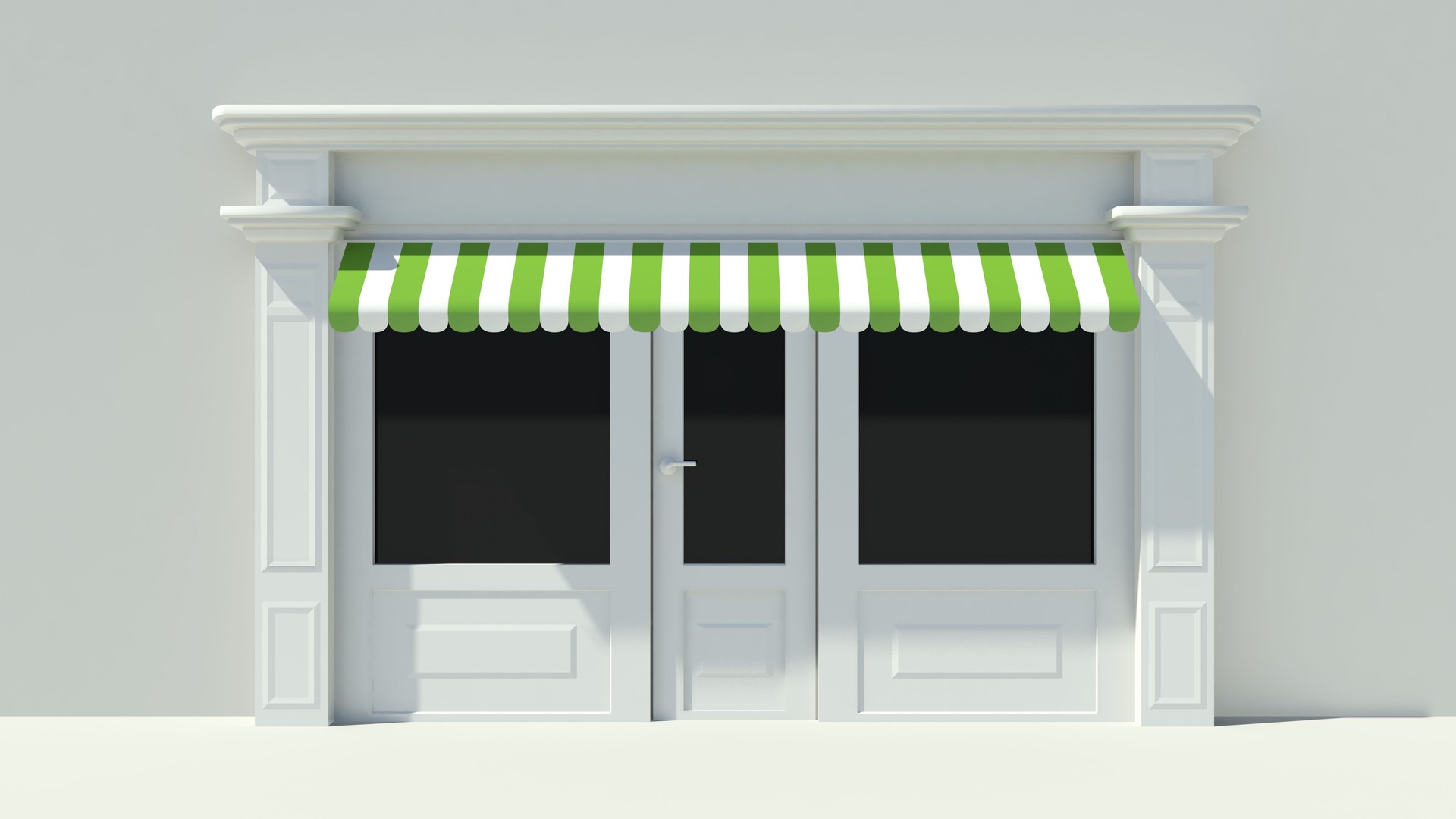 Sunny Shopfront with large windows White store facade